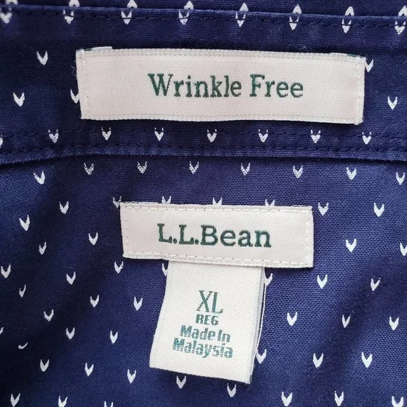 L.L. Bean Womens Top Size XL Navy Blue Print 3/4 Sleeves Button Up Wrinkle Free - Picture 4 of 5